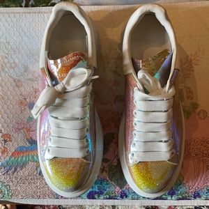 NBW Alexander McQueen Iridescent Platform Sneakers, size 39 Euro.